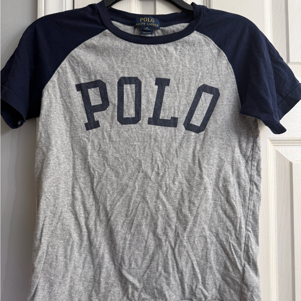 Polo by Ralph Lauren Kids Grey & Navy Raglan Logo Tee size M